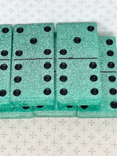 Aqua Glitter Dominoes with Black Dots