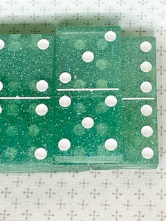 Aqua Glitter Dominoes with White Dots