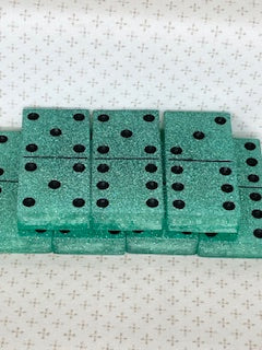 Aqua Glitter Dominoes with Black Dots