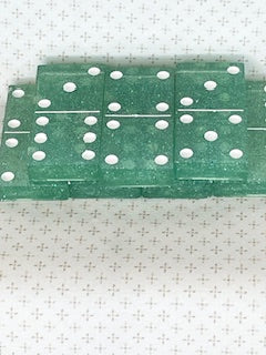 Aqua Glitter Dominoes with White Dots