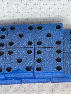 Blue Glitter Dominoes with Black Dots