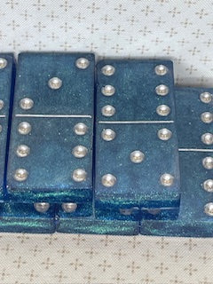 Blue Green Glitter Dominoes with Silver Dots