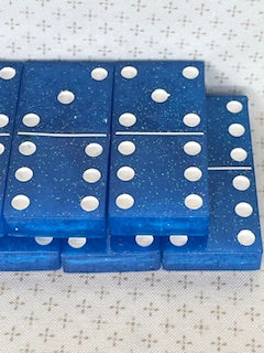 Blue Glitter Dominoes with White Dots