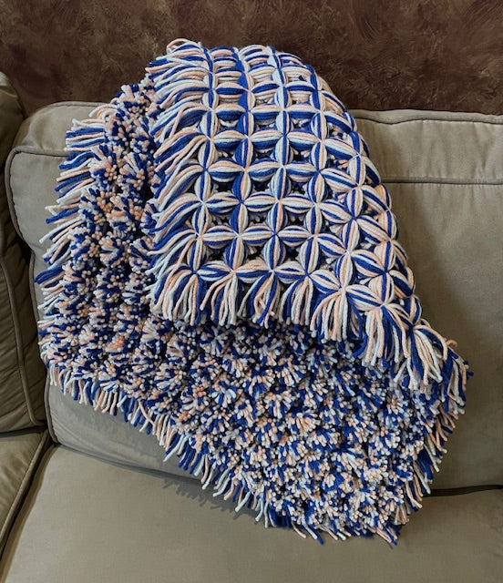 Blue, Coral and Mushroom Pom Pom Blanket