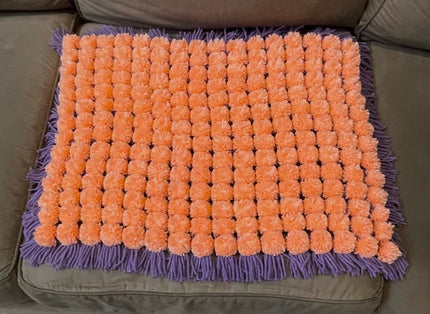 Coral and Purple Pom Pom Blanket