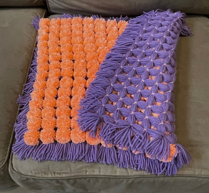 Coral and Purple Pom Pom Blanket