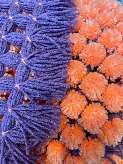 Coral and Purple Pom Pom Blanket