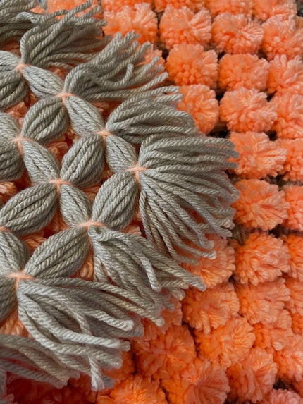 Coral and Taupe Pom Pom Blanket