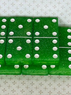 Green Glitter Dominoes with White Dots