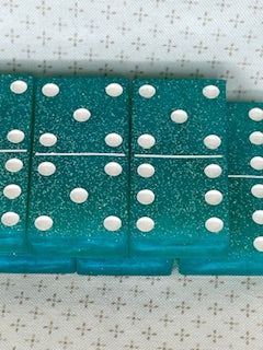 Teal Glitter Dominoes with White Dots