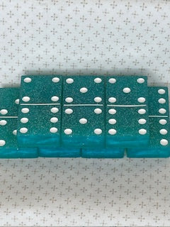 Teal Glitter Dominoes with White Dots