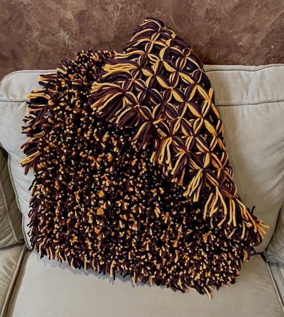Black, Wine and Orange Pom Pom Blanket